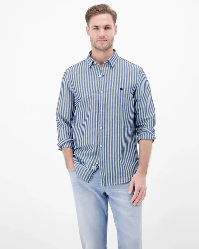 Lerros Leinenmix Hemd mit Streifen - Classic Navy