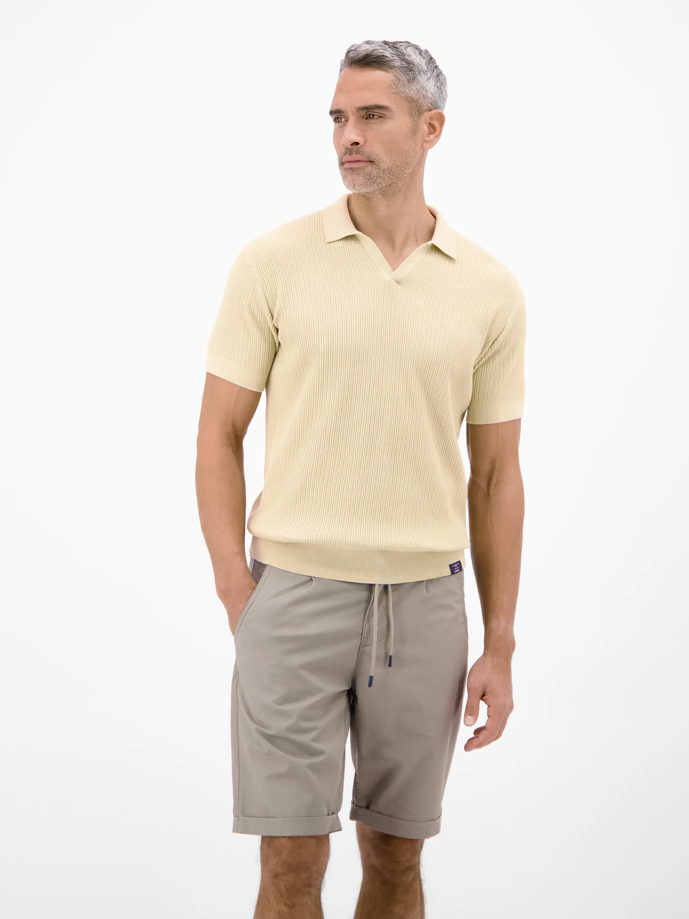 トップス STONE  19SS Cotton Jersey Polo-XL LERROS Poloshirt, Knit Look - Stone | - Cotton Blues