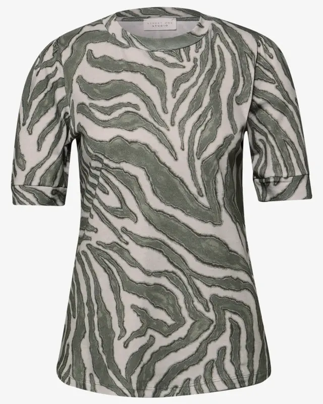 Street One Studio Print Shirt Puffärmeln - Lichen Green
