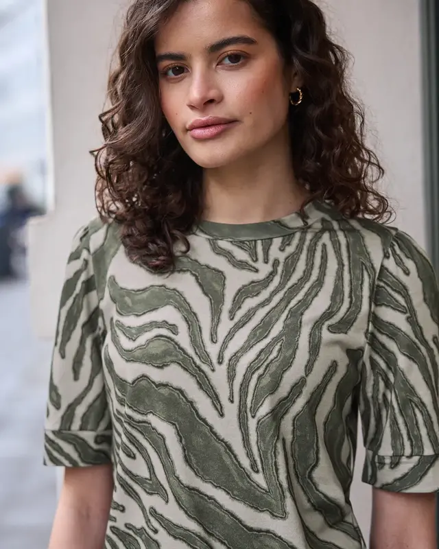 Street One Studio Print Shirt Puffärmeln - Lichen Green