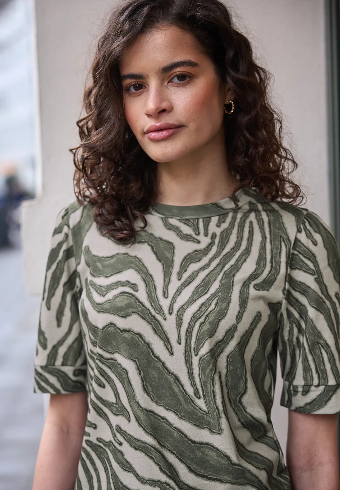 Street One Studio Print Shirt Puff Sleeve - Lichen Green