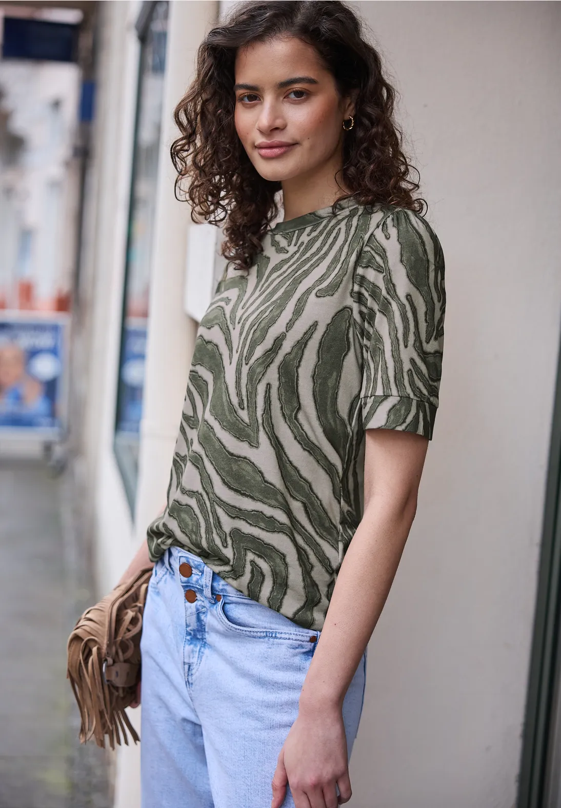 Street One Studio Print Shirt Puff Sleeve - Lichen Green