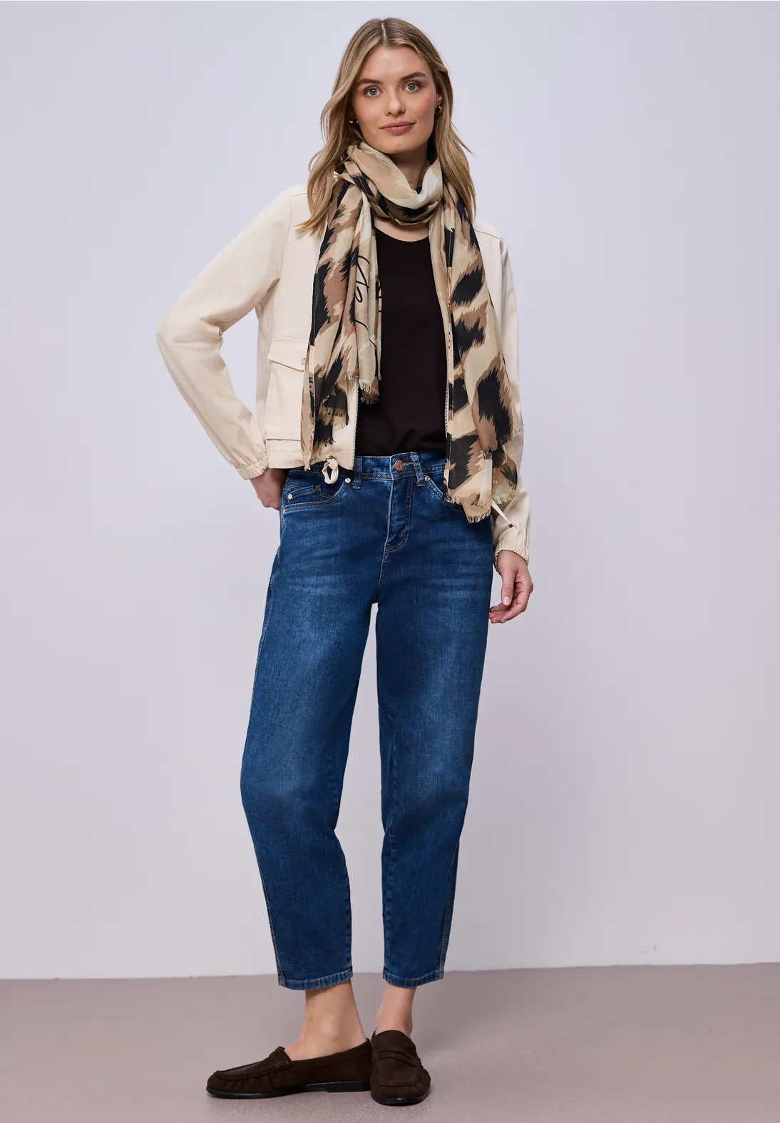 Street One Schal mit Leo Muster - Timeless Beige