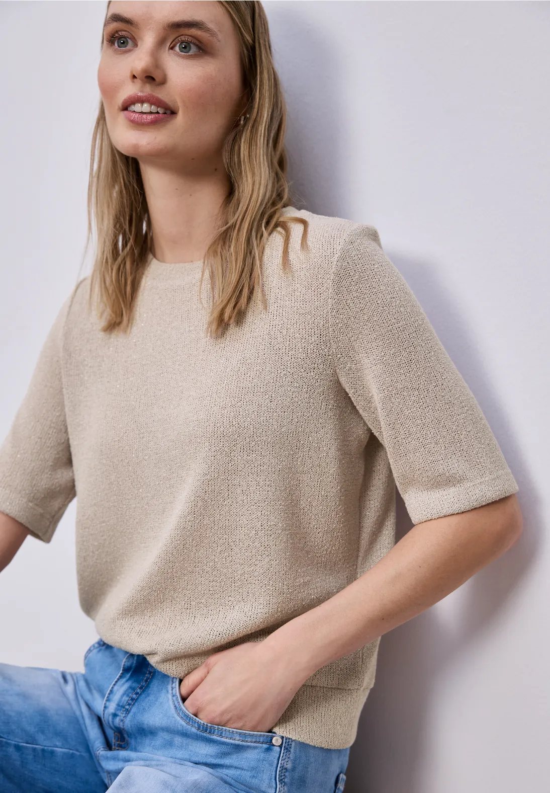Street One Shirt met een Glitter Look - Clay Sand