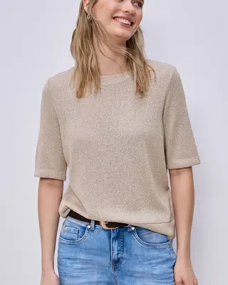 Street One Shirt with Glitter Look - Clay Sand
