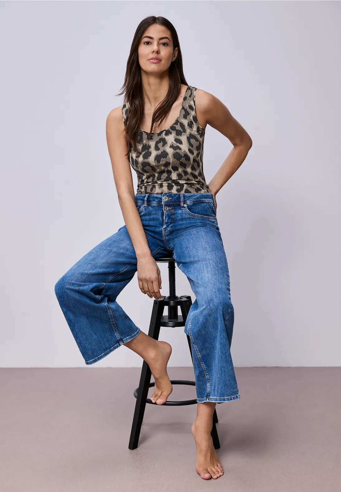 Street One Basic Top Leo Patroon Anni - Timeless Beige