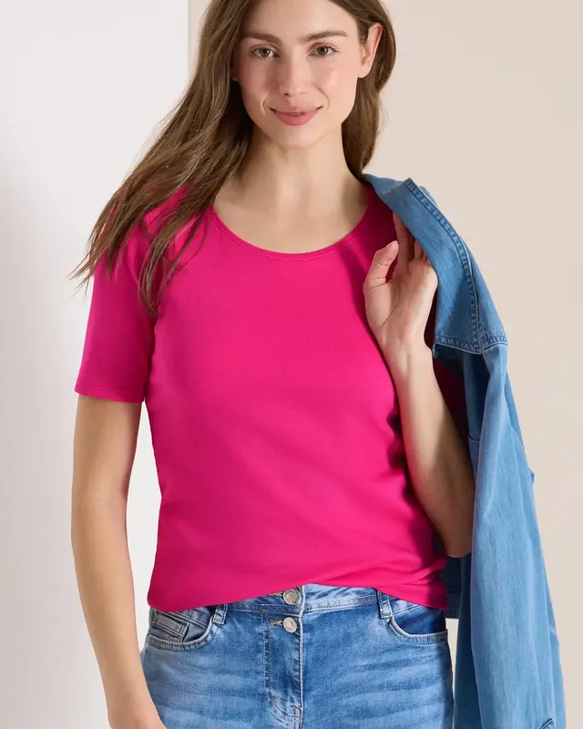 Cecil T-Shirt in Unifarbe Lena - Beetroot Pink