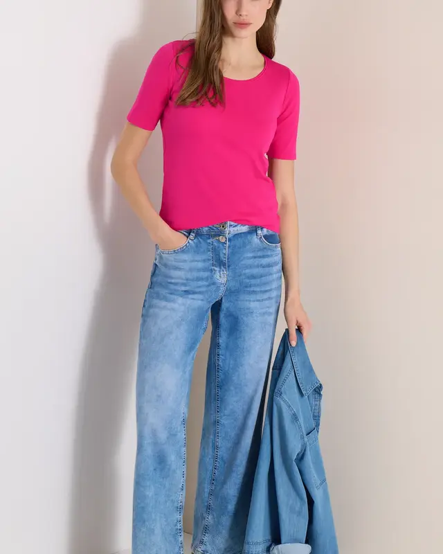 Cecil T-Shirt in Effen Kleur Lena - Beetroot Pink