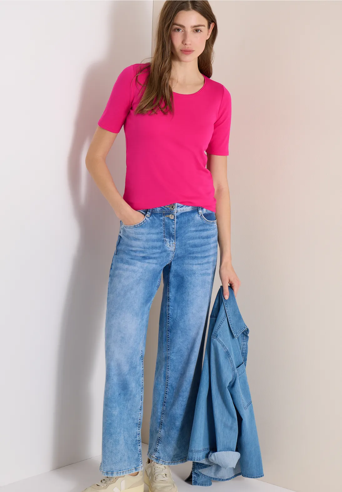 Cecil T-Shirt in Unifarbe Lena - Beetroot Pink