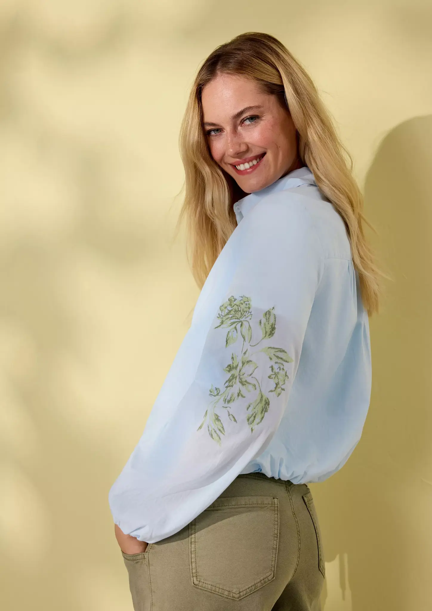 S. Oliver Blouse with Embroidery - Light Blue | - Cotton Blues