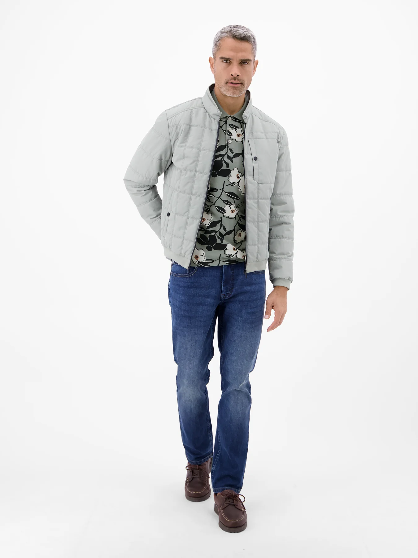 Lerros Poloshirt Bloemenprint - Storm Grey