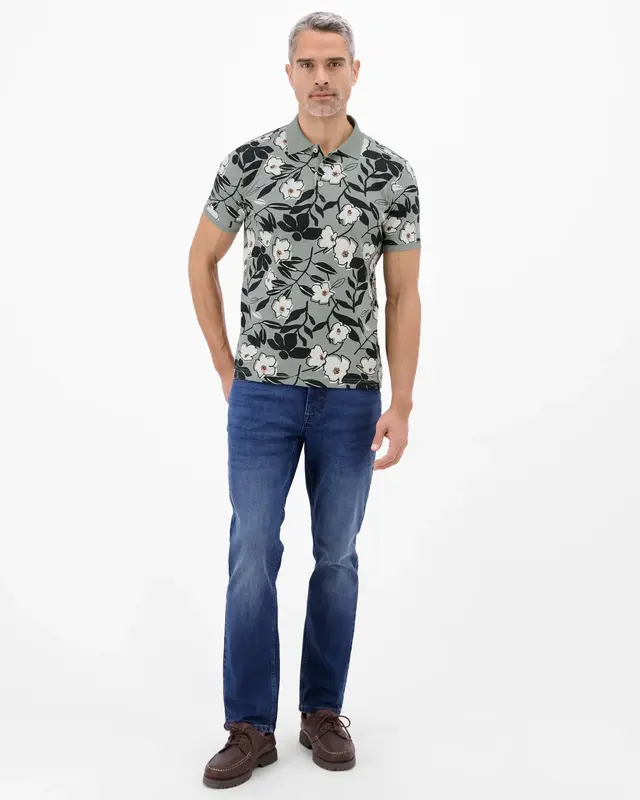Lerros Poloshirt Blumenprint - Storm Grey