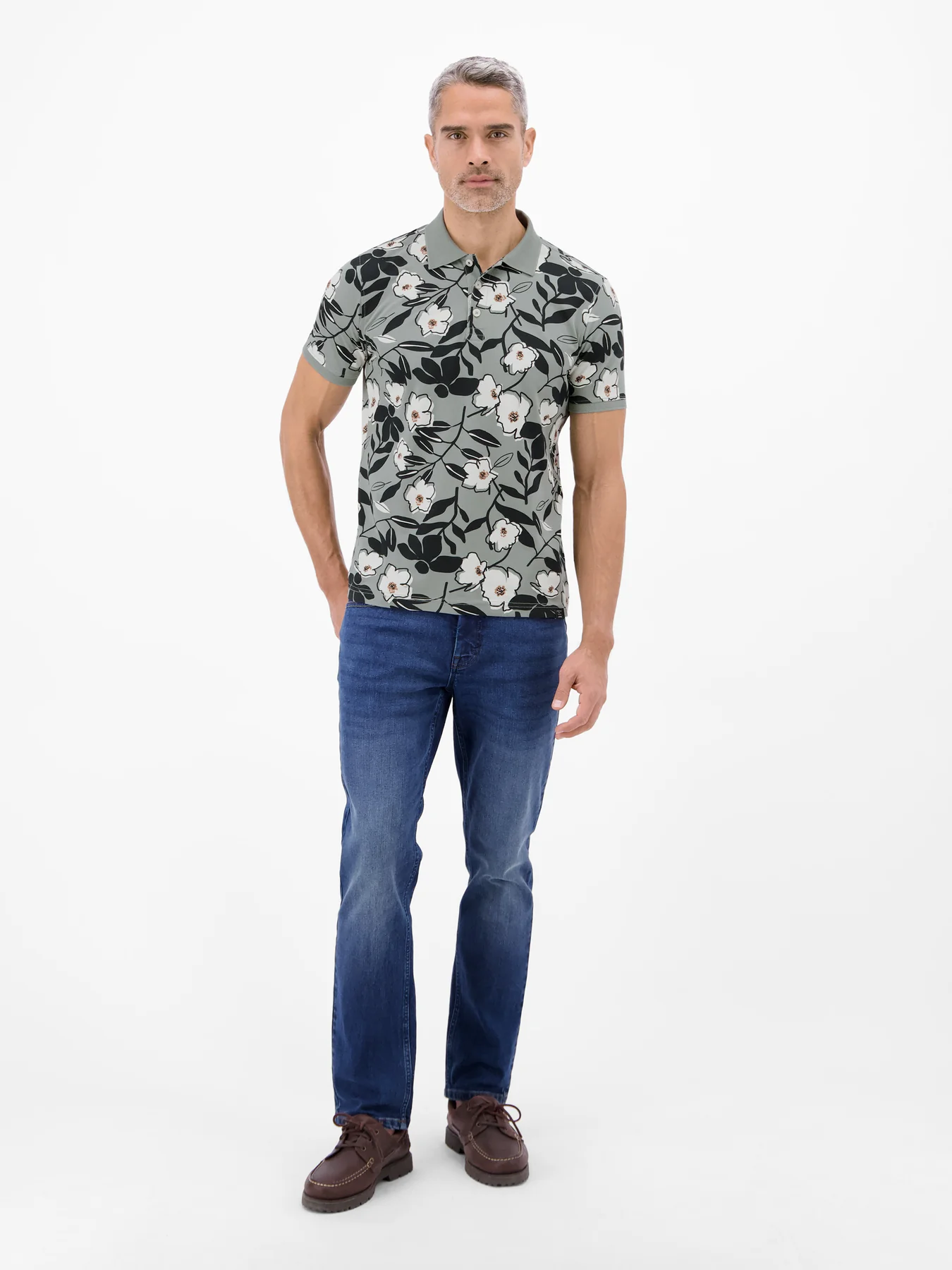Lerros Poloshirt Floral Print - Storm Grey