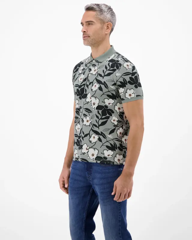 Lerros Poloshirt Bloemenprint - Storm Grey