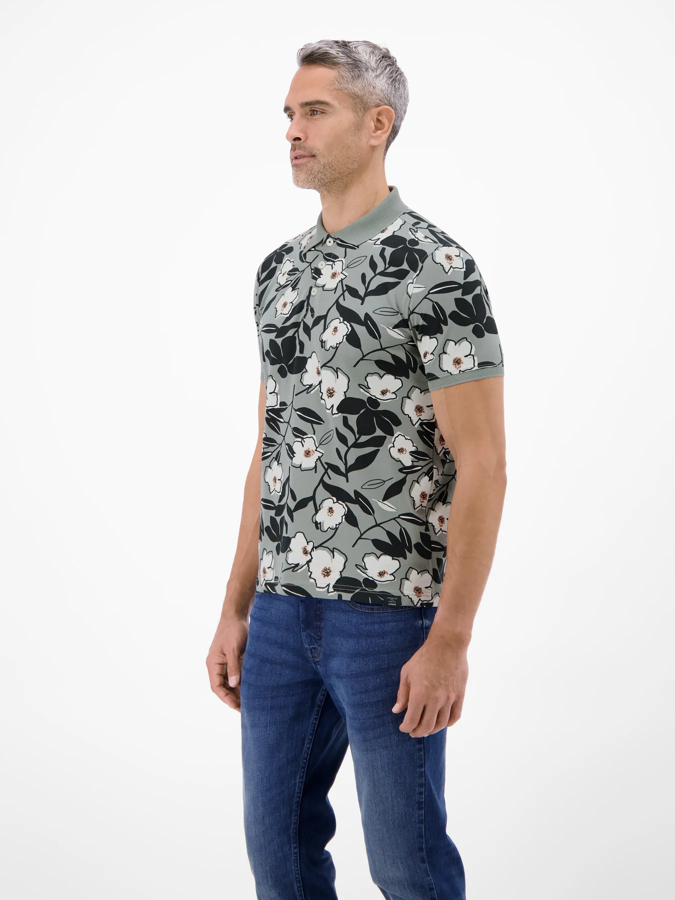 Lerros Poloshirt Bloemenprint - Storm Grey