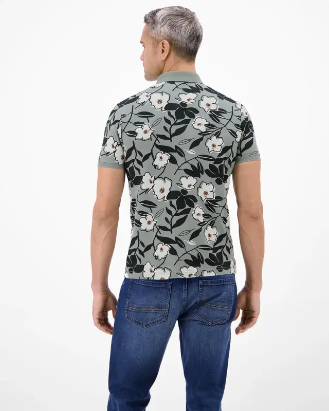 Lerros Poloshirt Bloemenprint - Storm Grey
