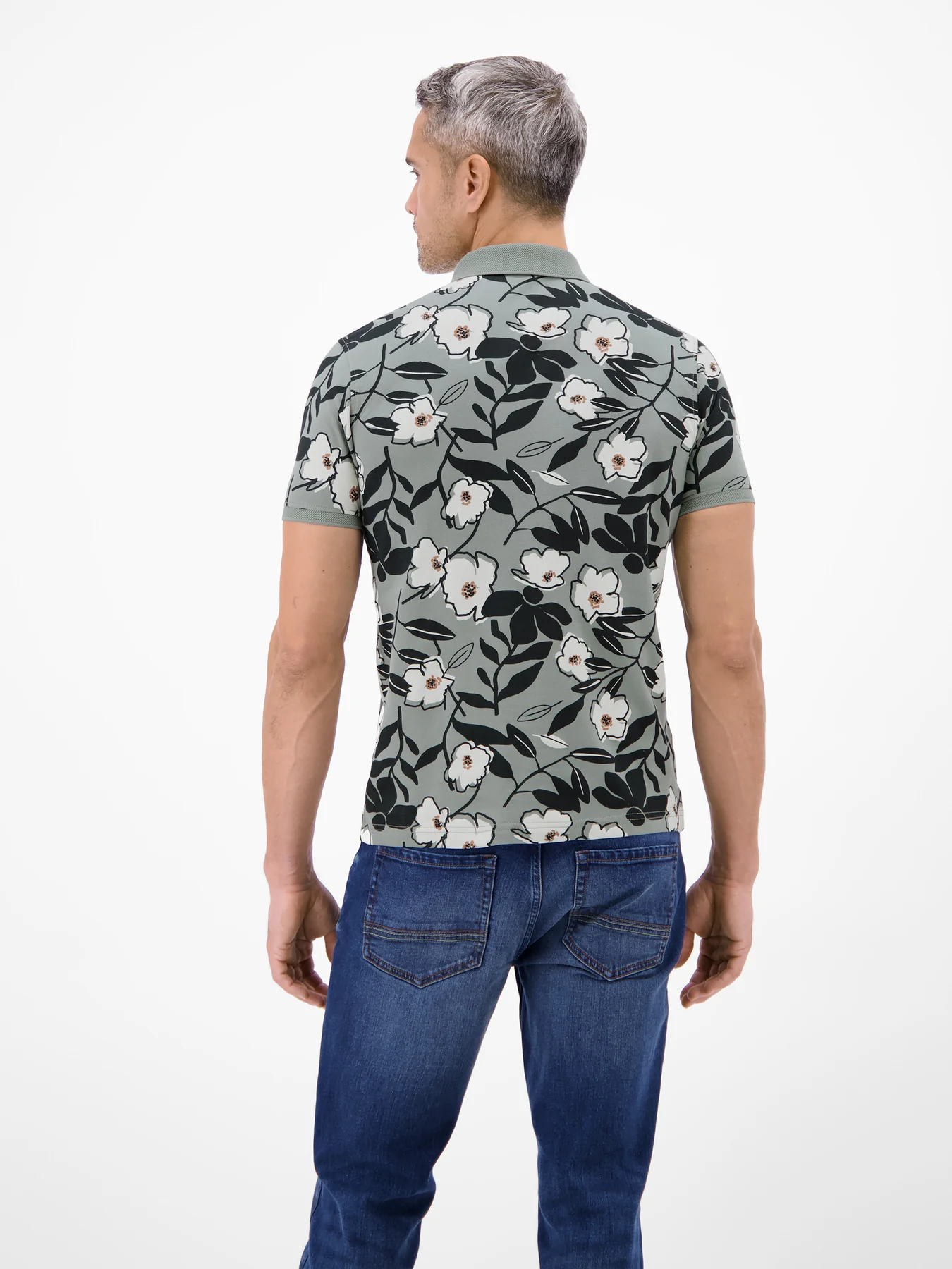 Lerros Poloshirt Floral Print - Storm Grey