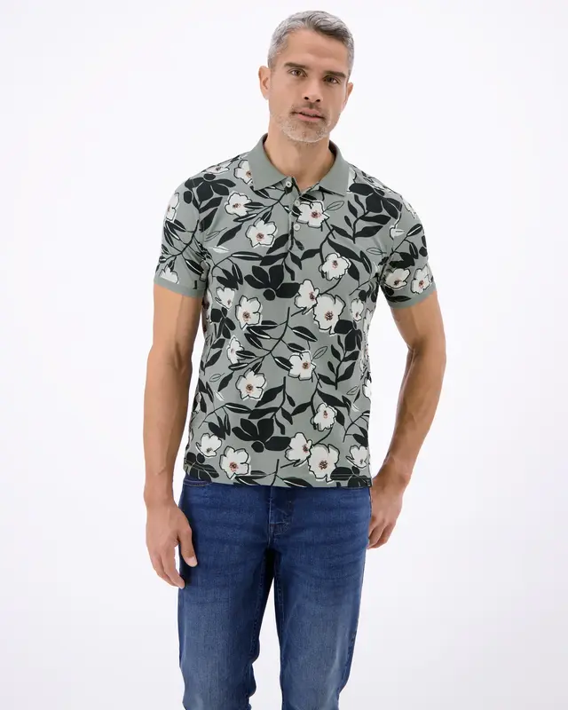 Lerros Poloshirt Floral Print - Storm Grey