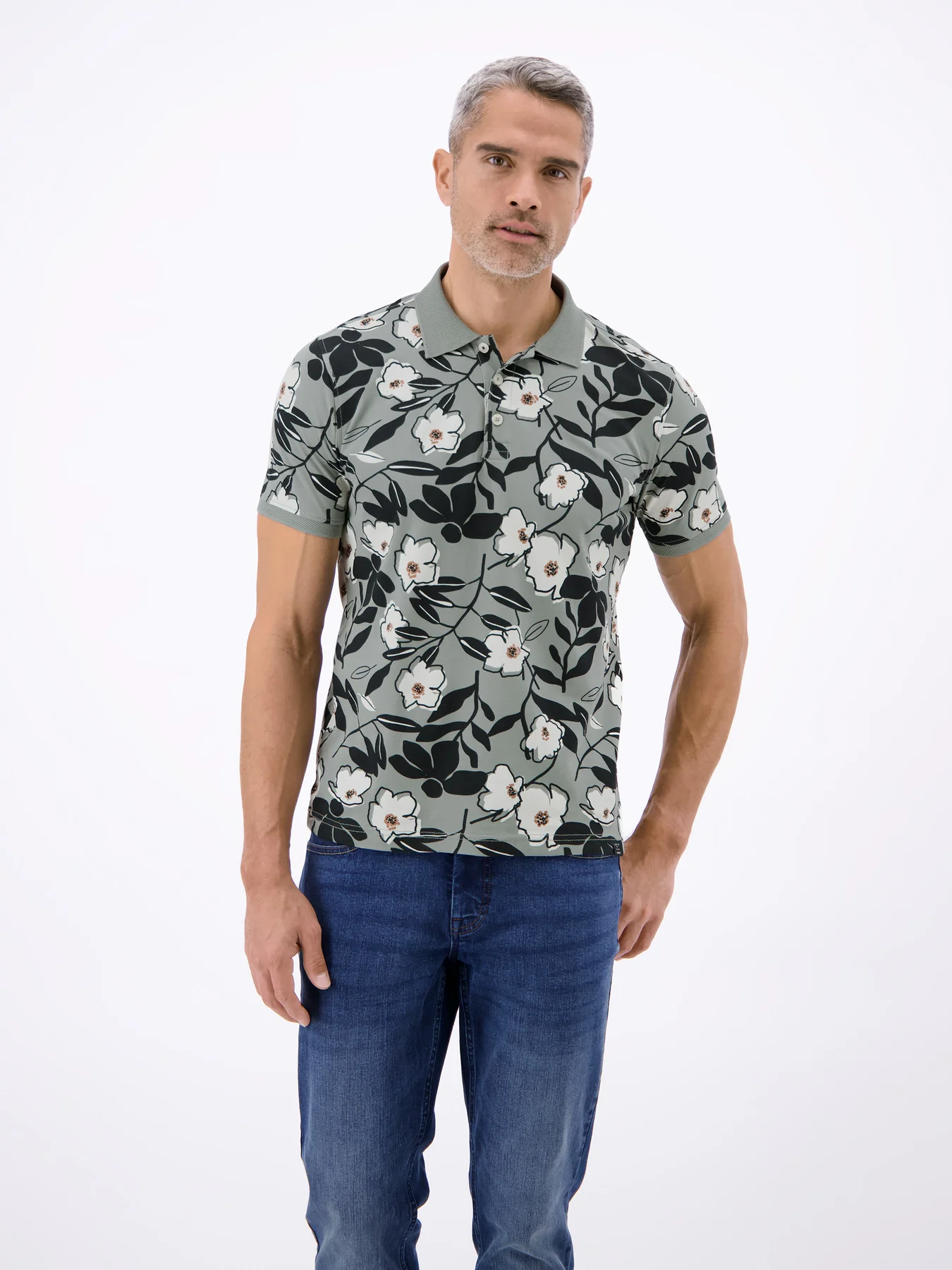 Lerros Poloshirt Blumenprint - Storm Grey