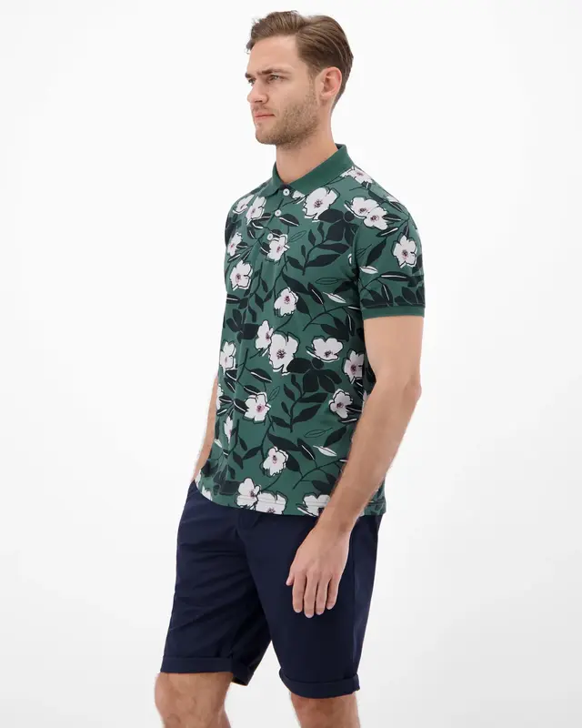 Lerros Poloshirt Bloemenprint - Soft Teal