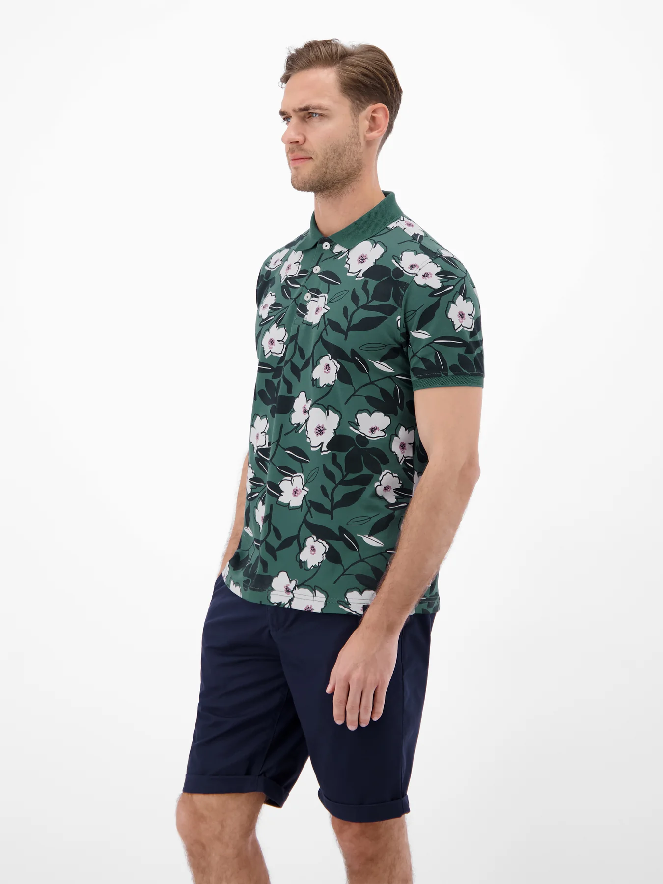 Lerros Poloshirt Floral Print - Soft Teal