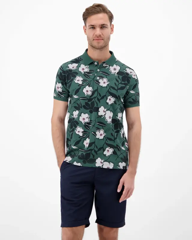 Lerros Poloshirt Floral Print - Soft Teal