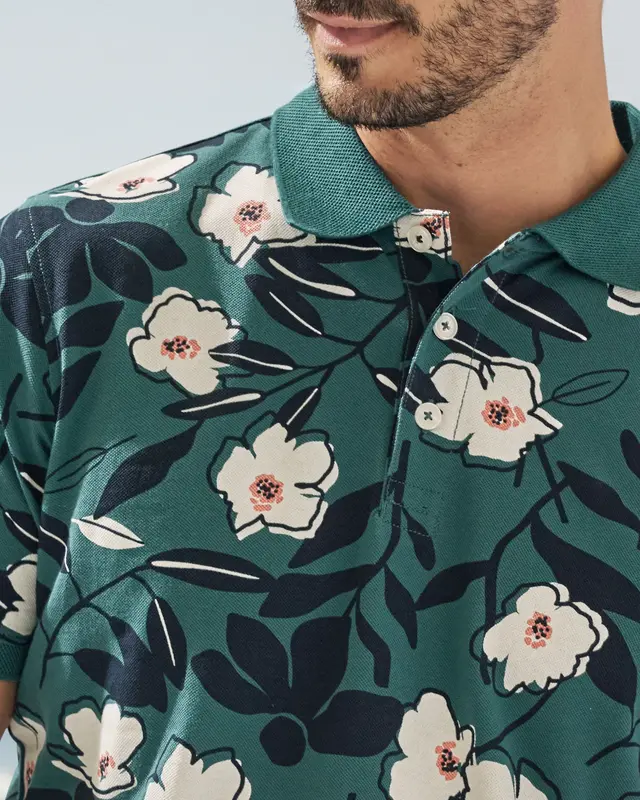 Lerros Poloshirt Blumenprint - Soft Teal