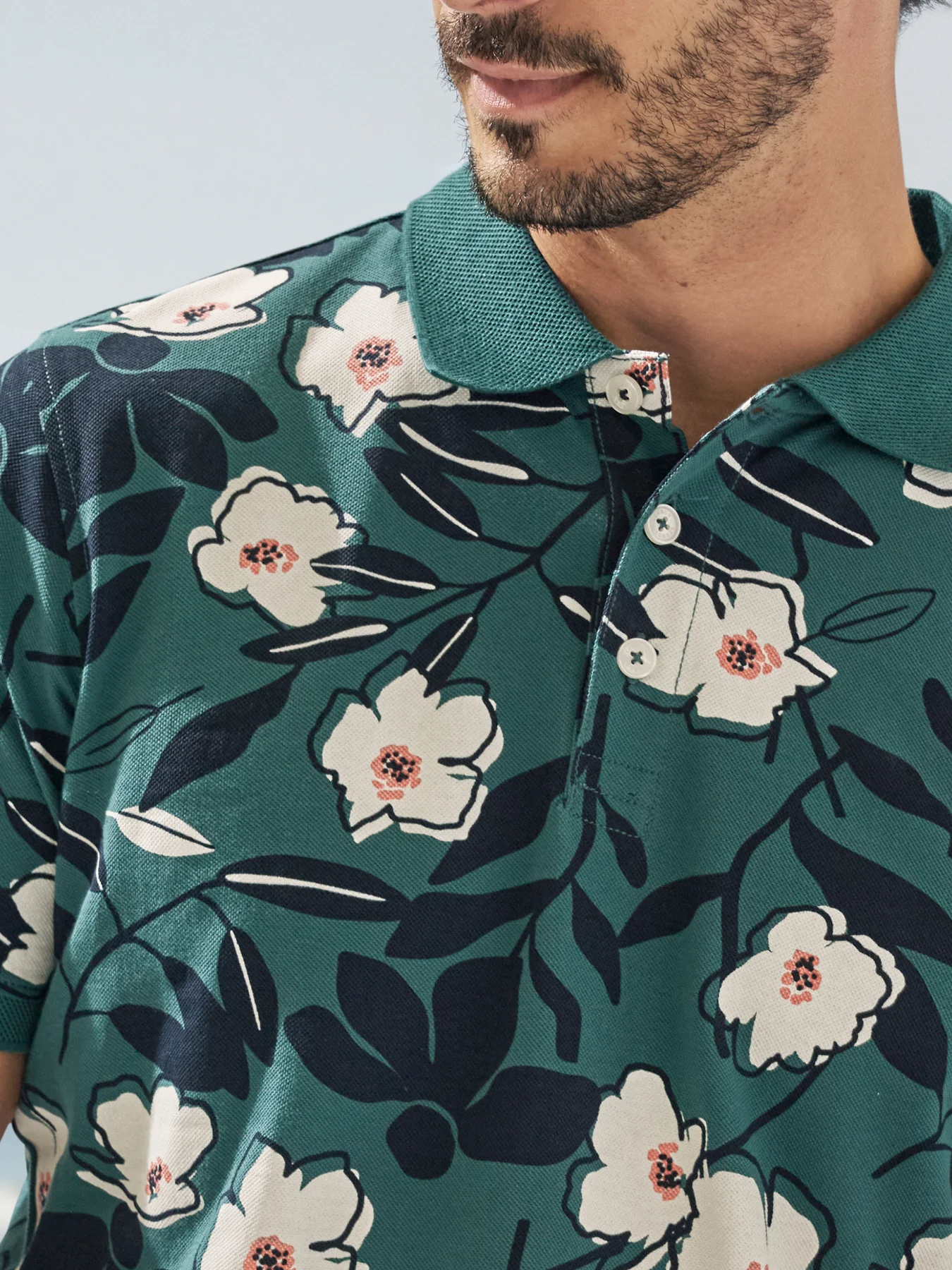 Lerros Poloshirt Floral Print - Soft Teal