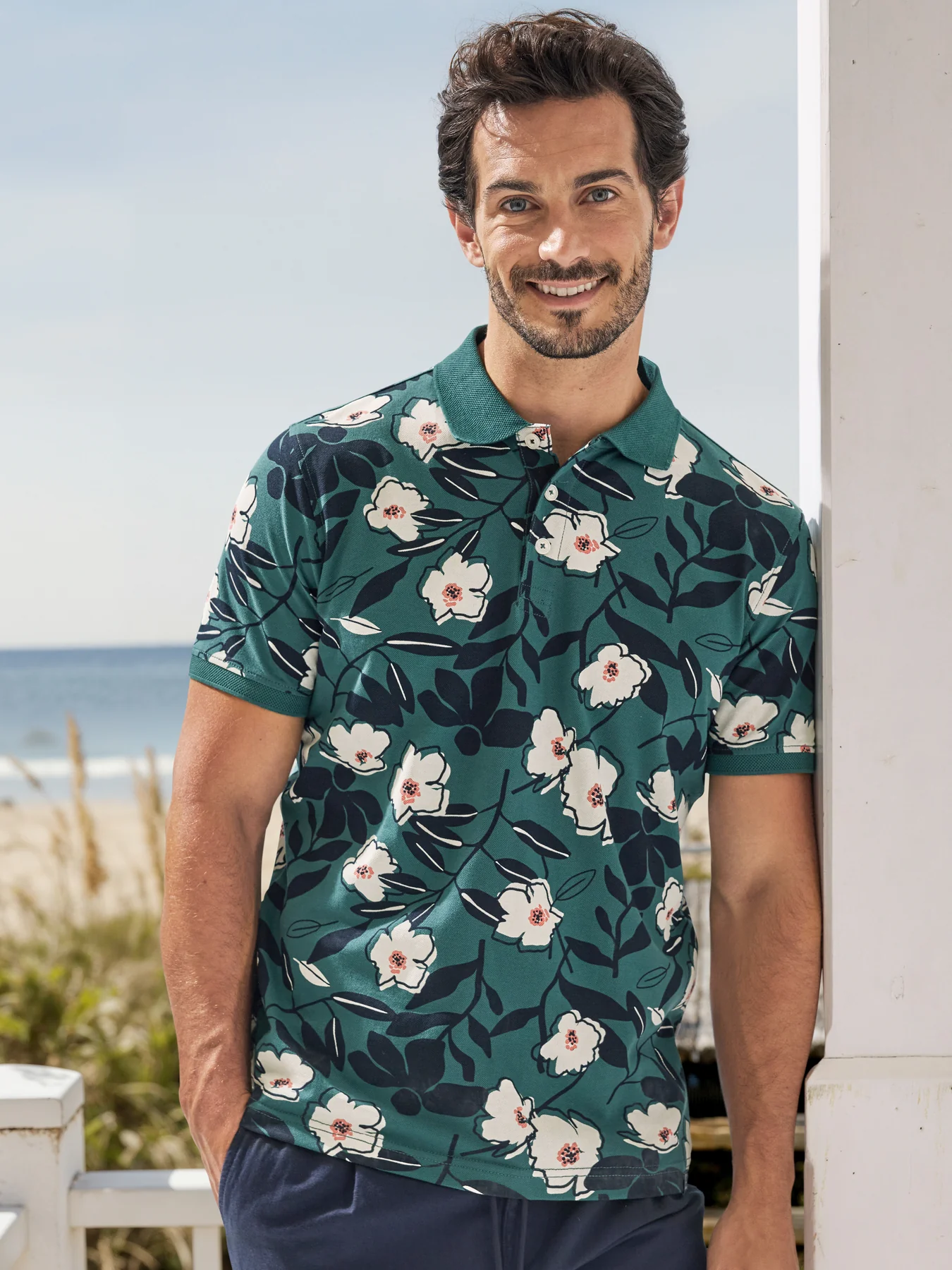 Lerros Poloshirt Floral Print - Soft Teal