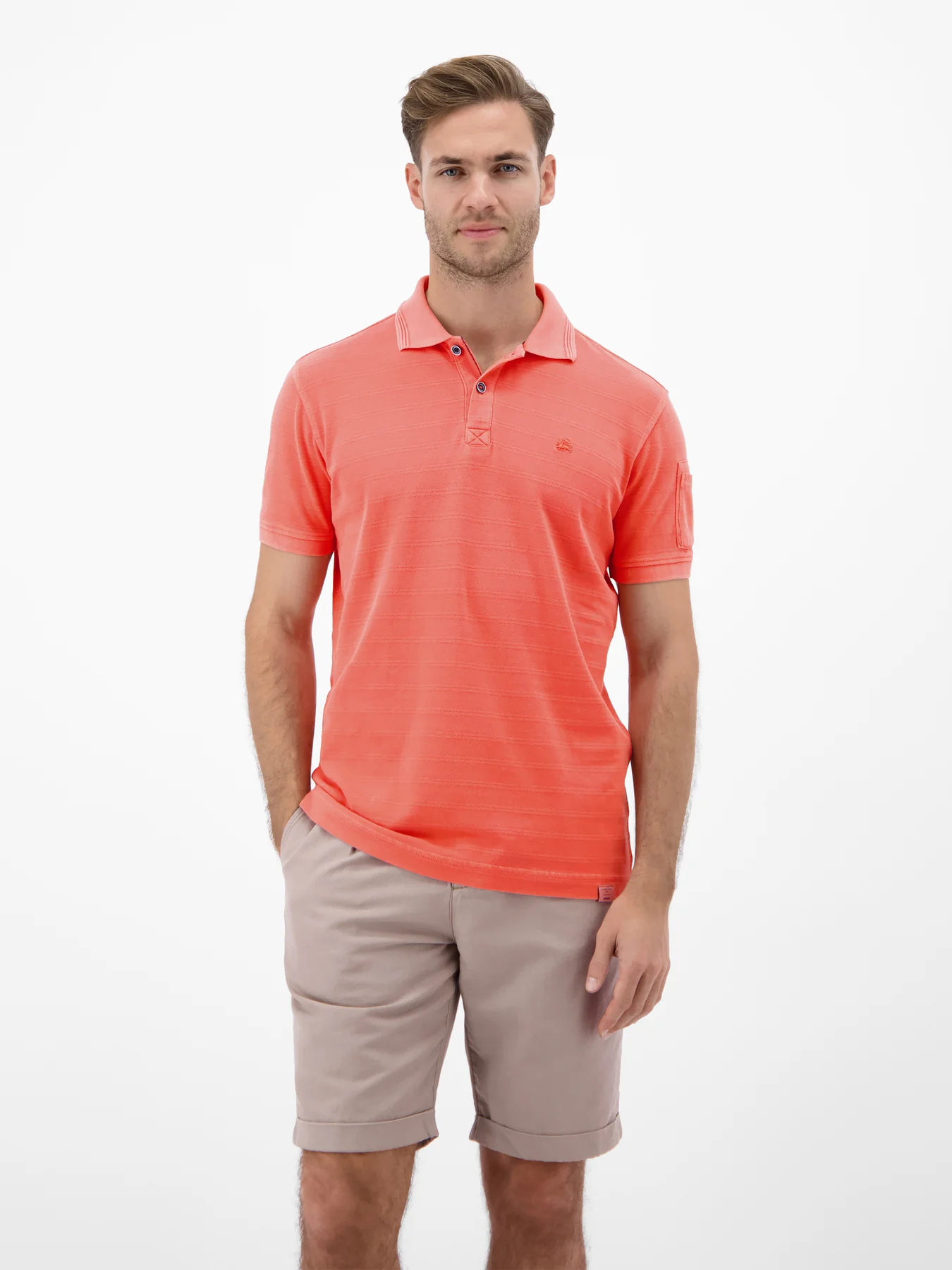 Lerros Poloshirt, Striped Piqué - Vivid Red