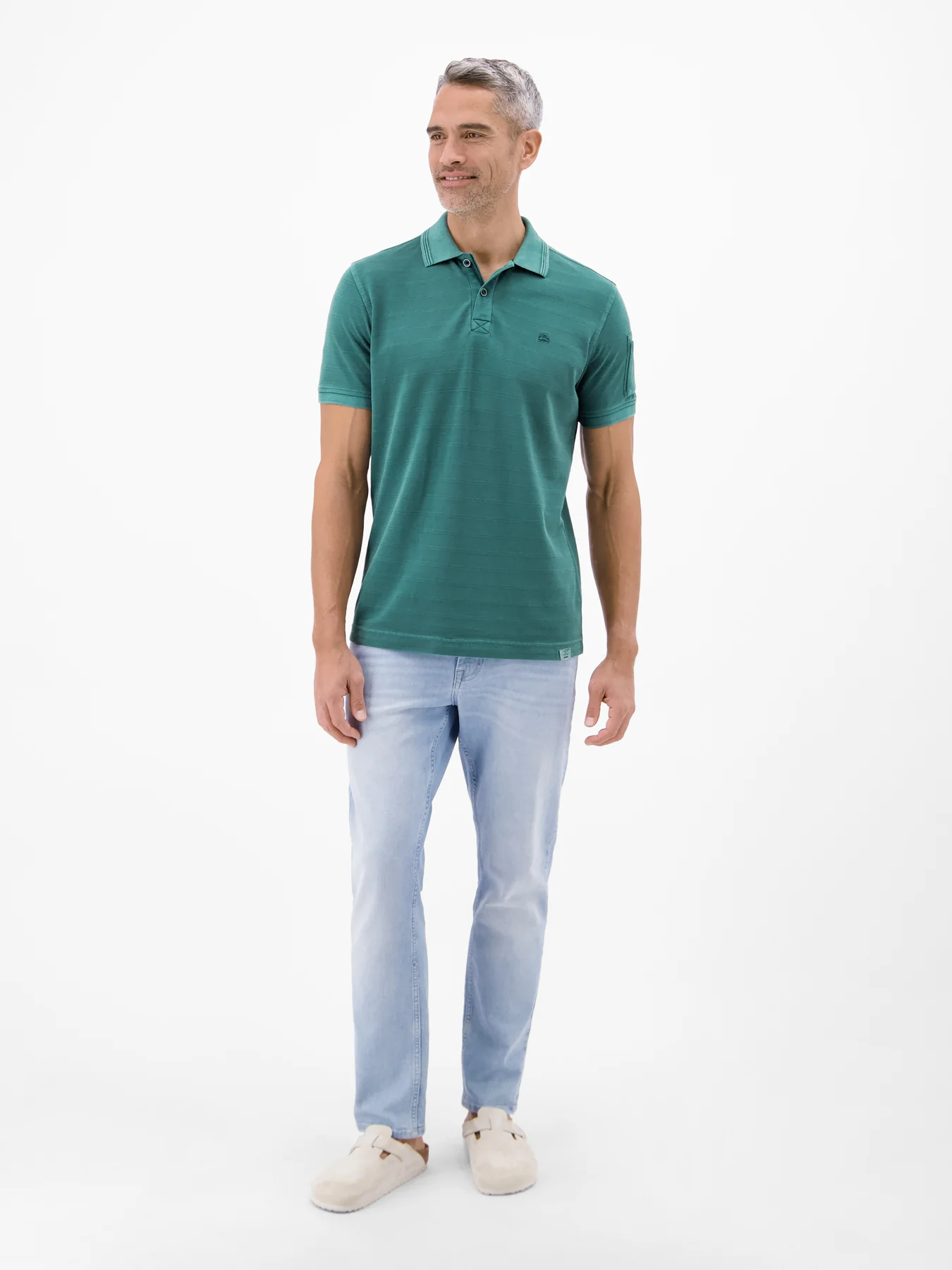 Lerros Poloshirt, Striped Piqué - Soft Teal