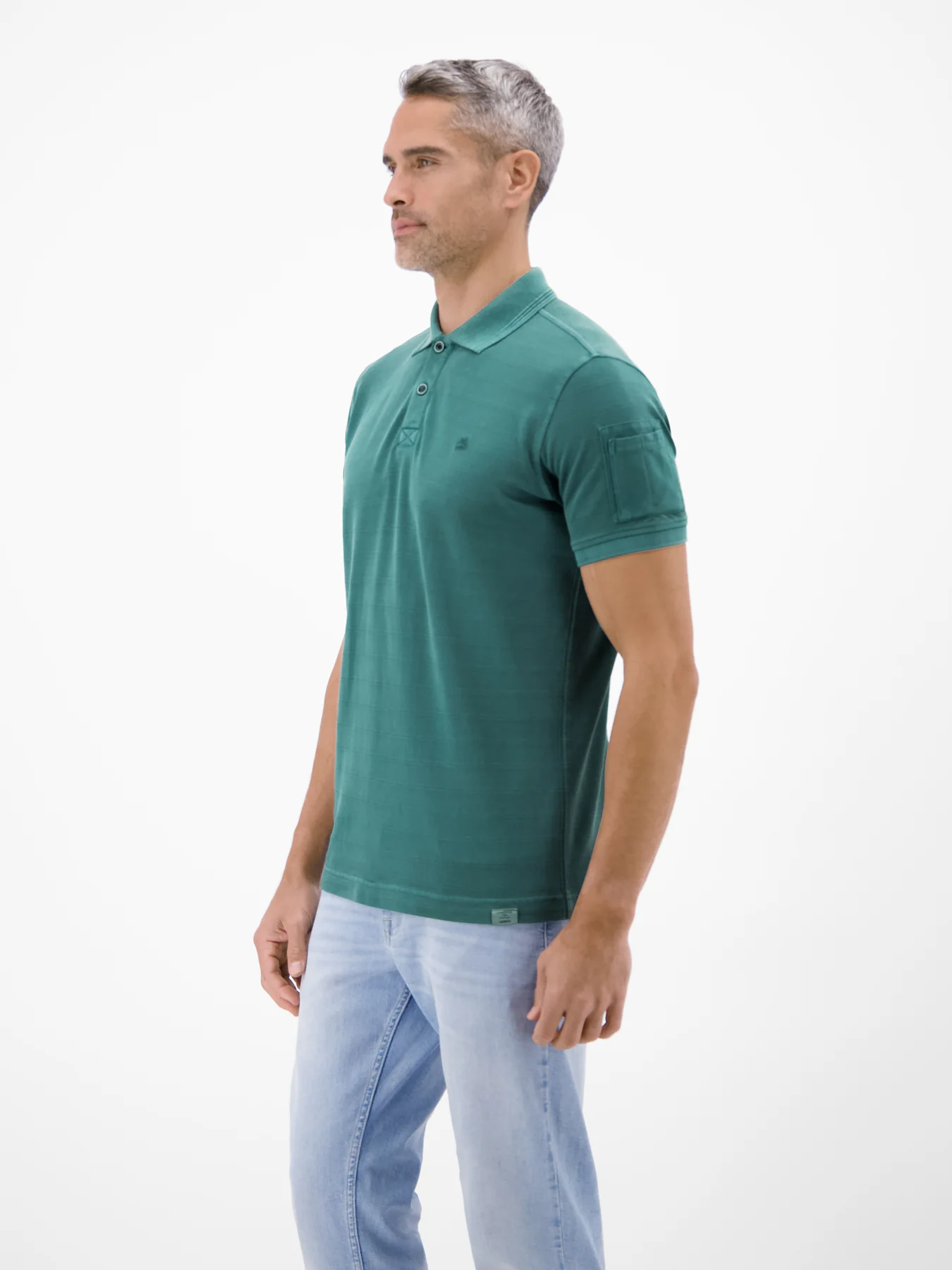 Lerros Poloshirt, Striped Piqué - Soft Teal