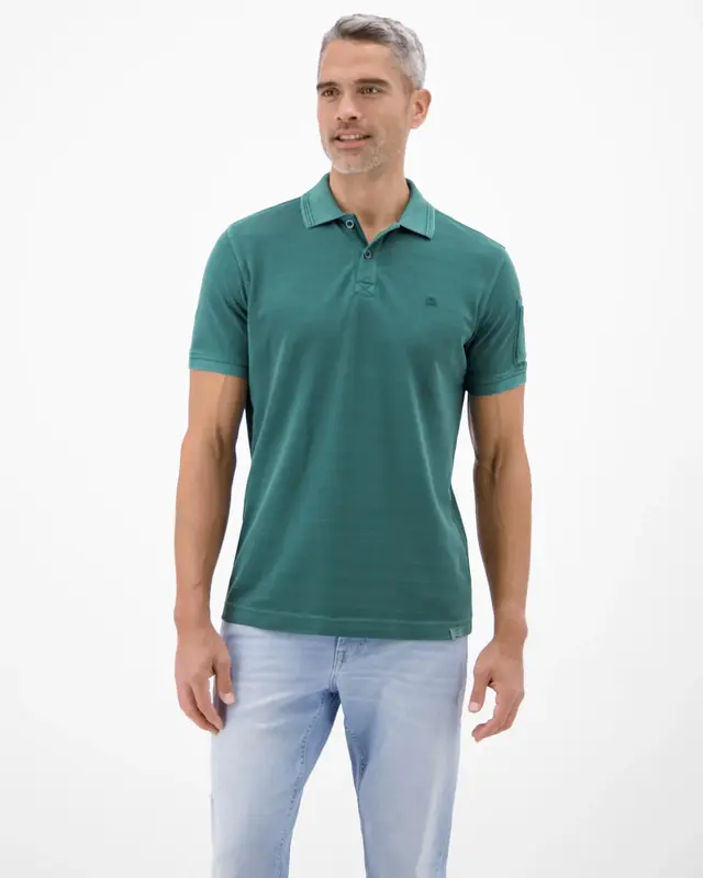 Lerros Poloshirt, Striped Piqué - Soft Teal
