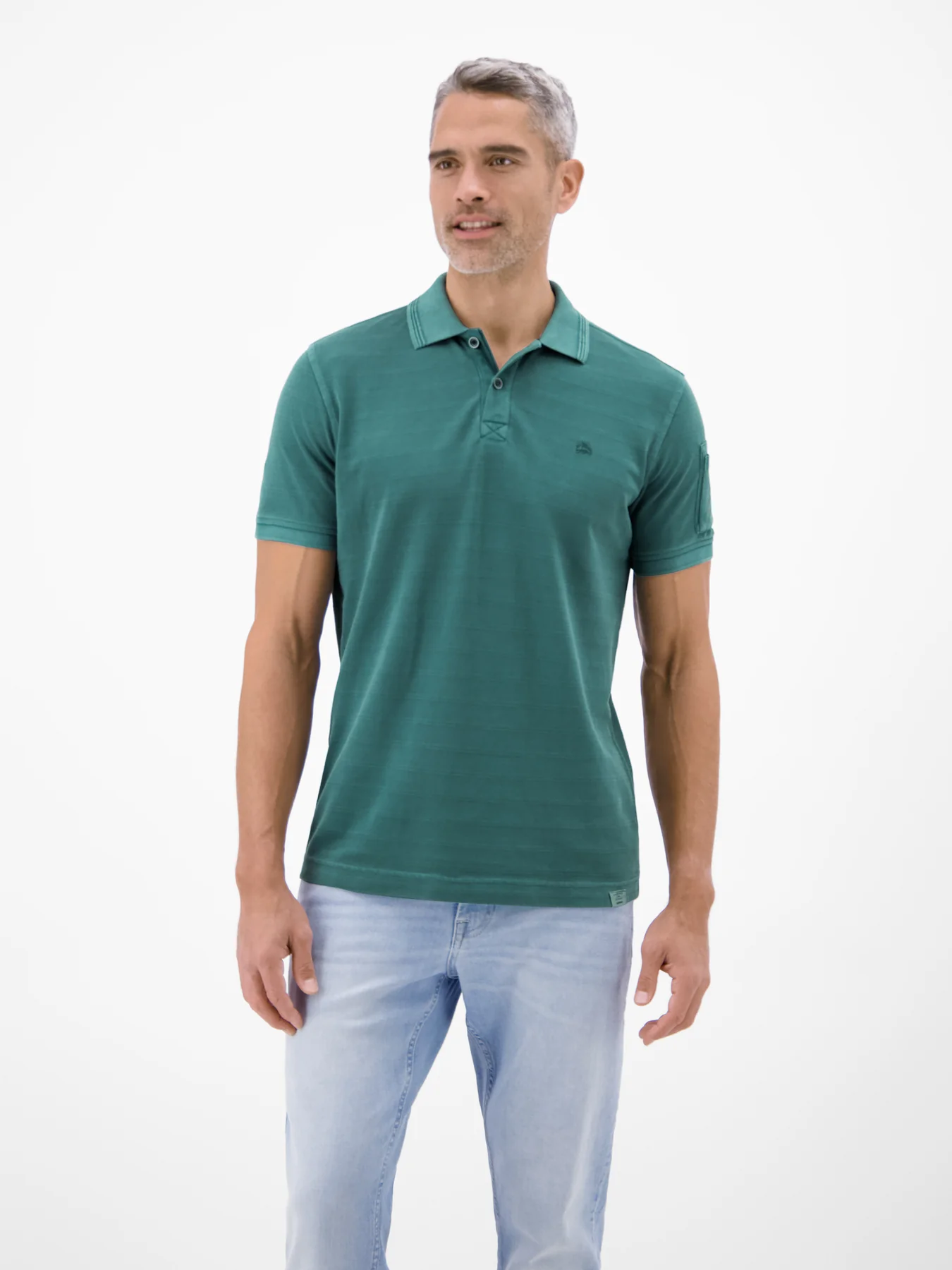 Lerros Poloshirt, Striped Piqué - Soft Teal