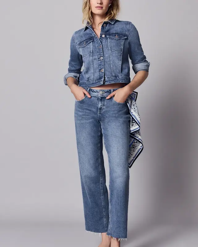 Street One Studio Denim Jack met Rugprint - Medium Blue Wash