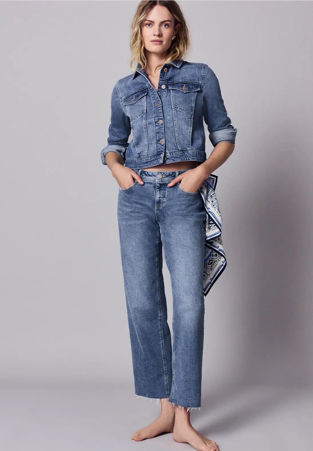 Street One Studio Denim Jack met Rugprint - Medium Blue Wash