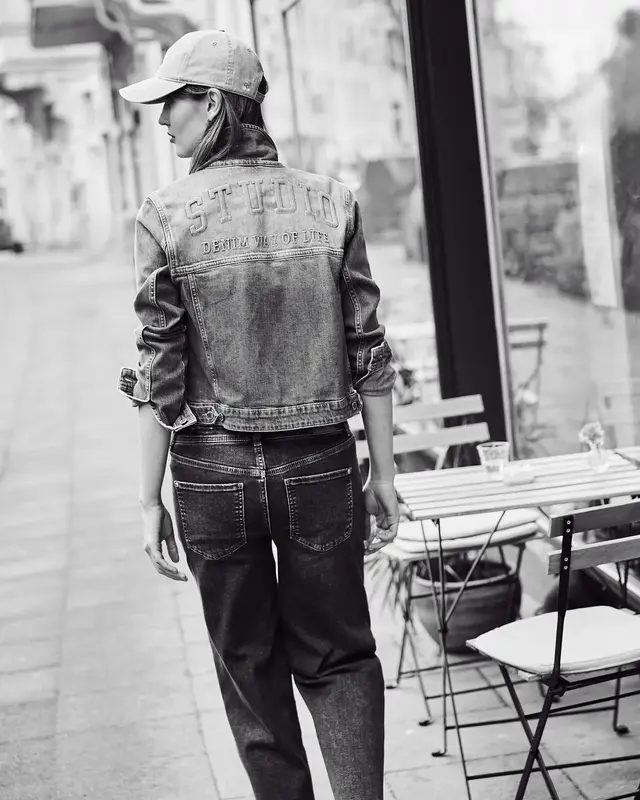 Street One Studio Denim Jack met Rugprint - Medium Blue Wash