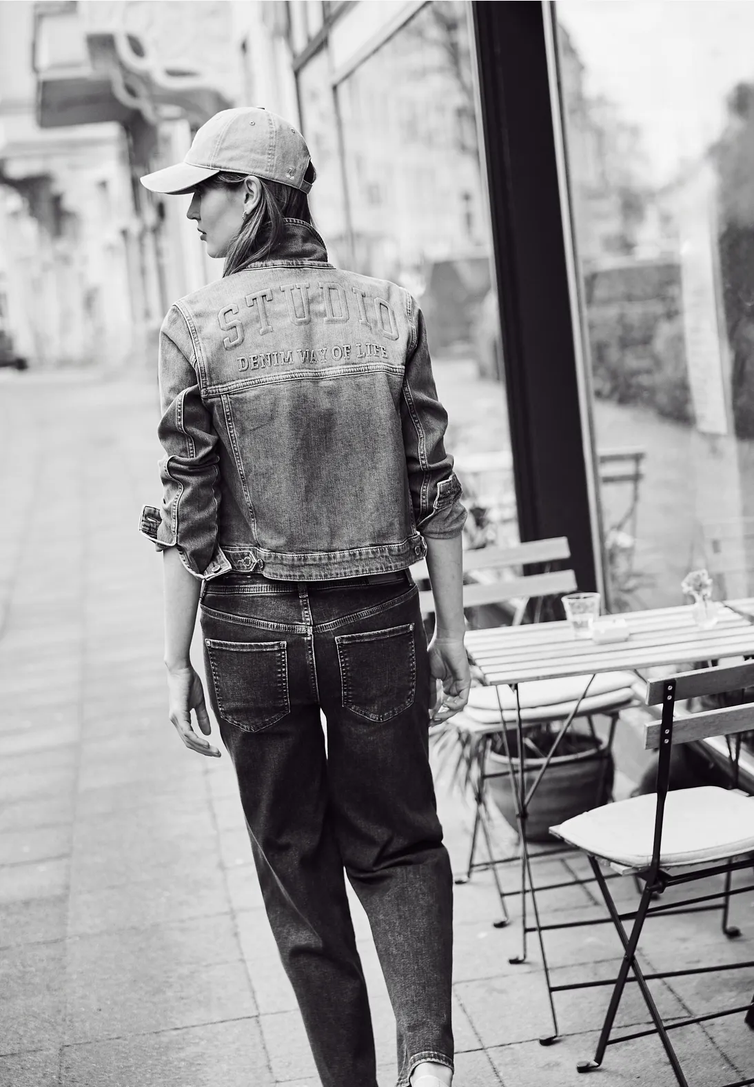 Street One Studio Denim Jack met Rugprint - Medium Blue Wash