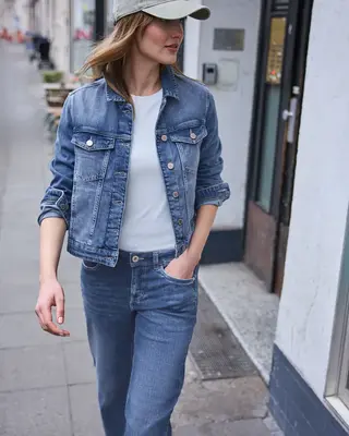 Street One Studio Denim Jack met Rugprint - Medium Blue Wash