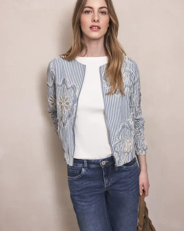 Street One Studio Blouson Stripes and Embroidery - Sky Lavender Blue