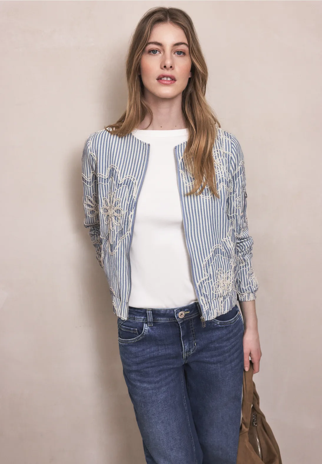 Street One Studio Blouson Stripes and Embroidery - Sky Lavender Blue