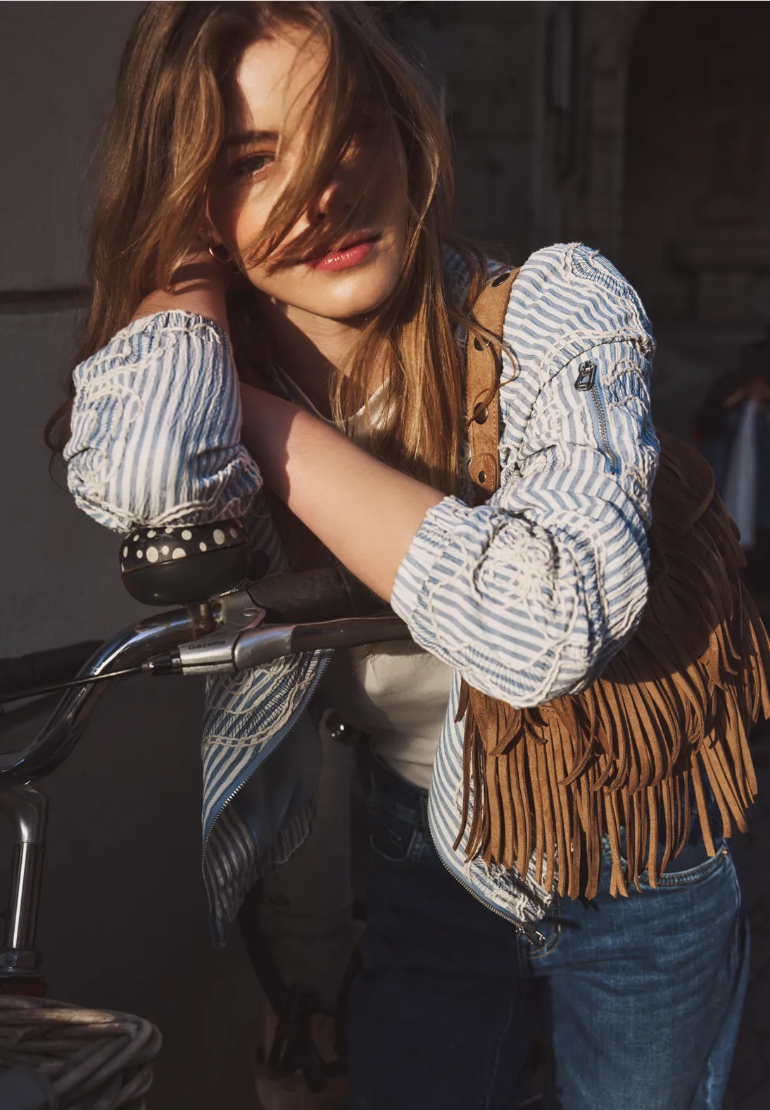 Street One Studio Blouson Stripes and Embroidery - Sky Lavender Blue