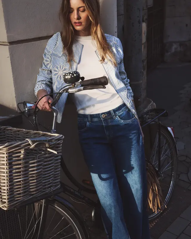 Street One Studio Blouson Streifen und Stickerei - Sky Lavender Blue