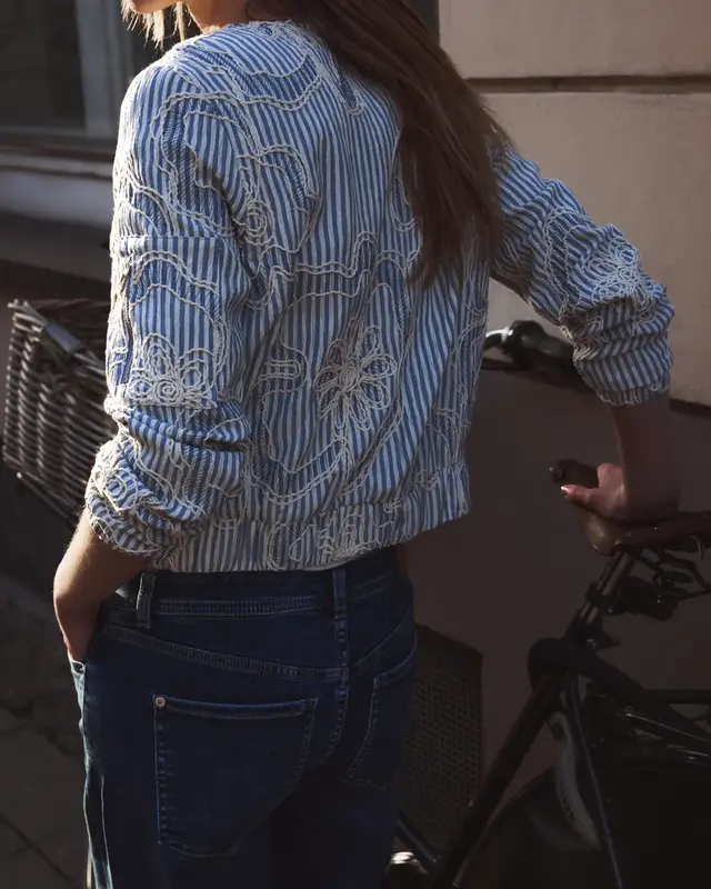 Street One Studio Blouson Stripes and Embroidery - Sky Lavender Blue