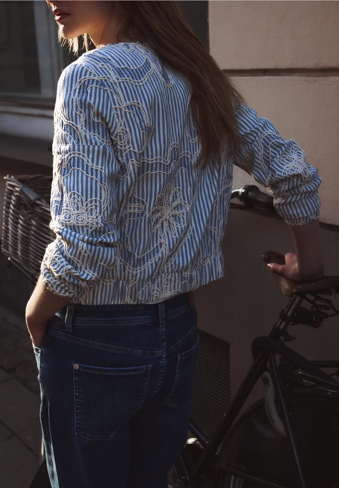 Street One Studio Blouson Stripes and Embroidery - Sky Lavender Blue