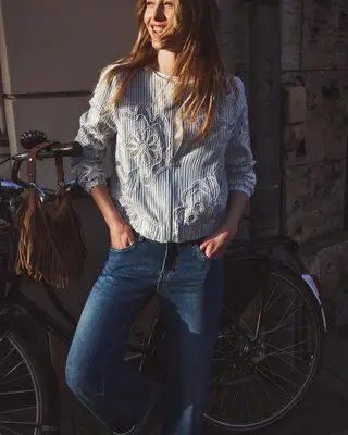 Street One Studio Blouson Stripes and Embroidery - Sky Lavender Blue