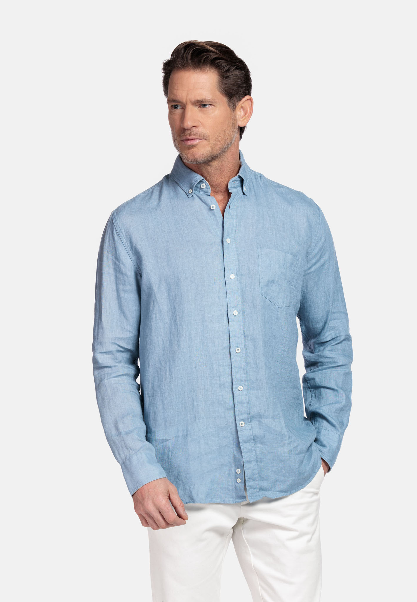 Giordano Leinen Hemd - Light Blue