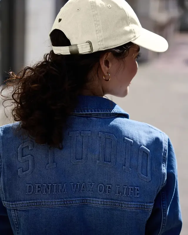 Street One Studio Denim Jack met Rugprint - Medium Blue Wash