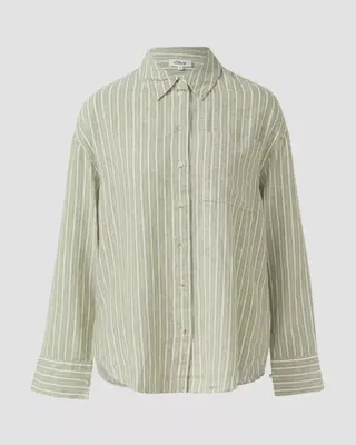 S. Oliver Leinenmix Streifen Bluse - Olive Green