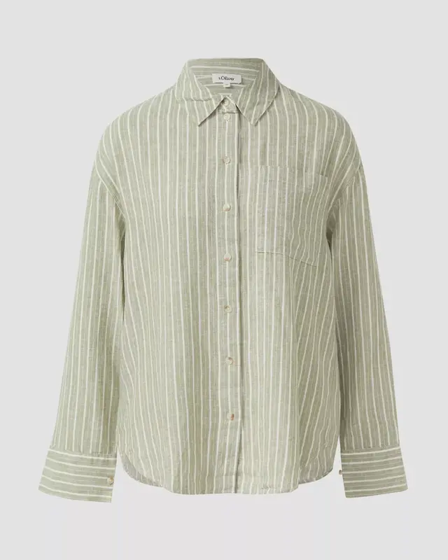 S. Oliver Leinenmix Streifen Bluse - Olive Green